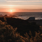 Ponta ruiva surf spot, parking with van, vanlife. beach break in background, sunset view